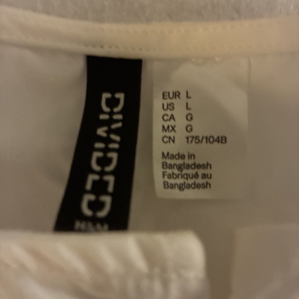 H&M Divided Women’s White Cotton Tie Front Midi Dress Short Puff Sleeve Large - Picture 2 of 4